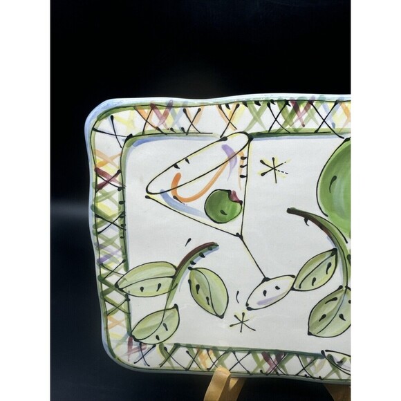 JULIA JUNKIN Ceramic Rectangular Martini Party Cheese Serving Platter Tray 12x8” - Picture 2 of 9